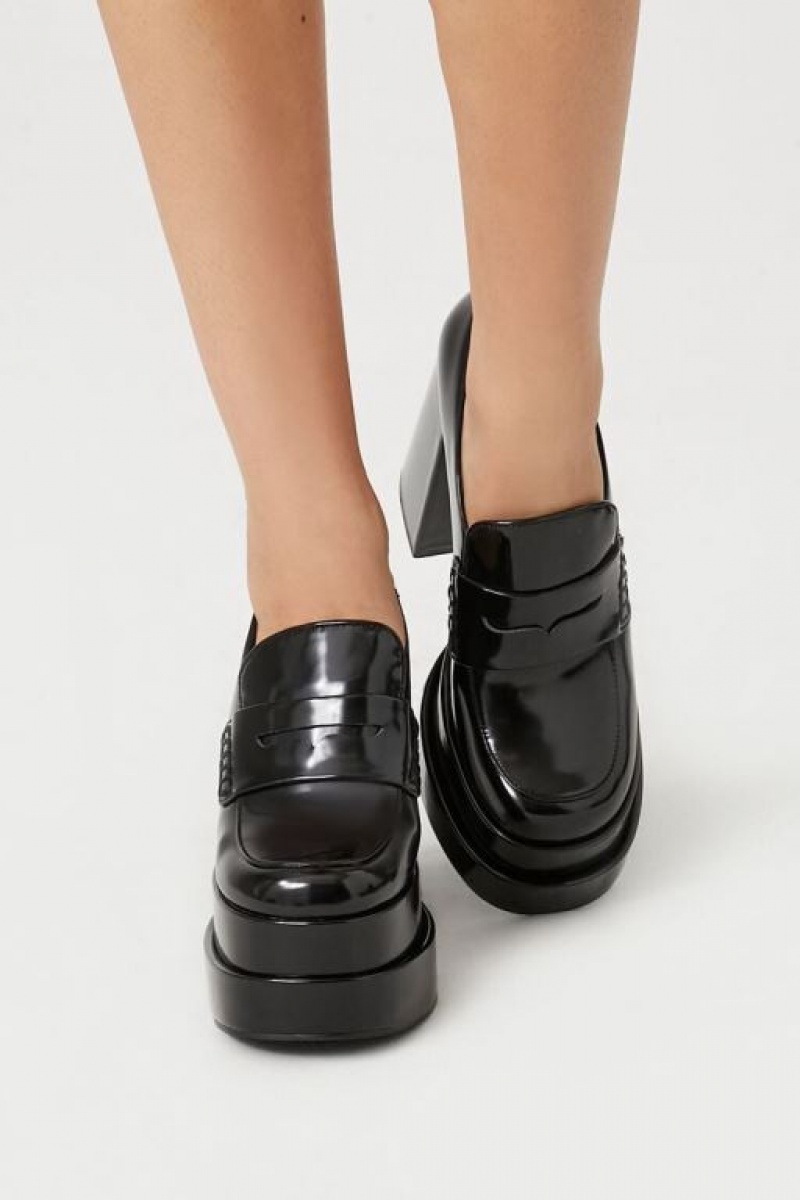 Mocasines Forever 21 Platform Penny Loafer Pumps Mujer Negras | qtEAtTX7jo3