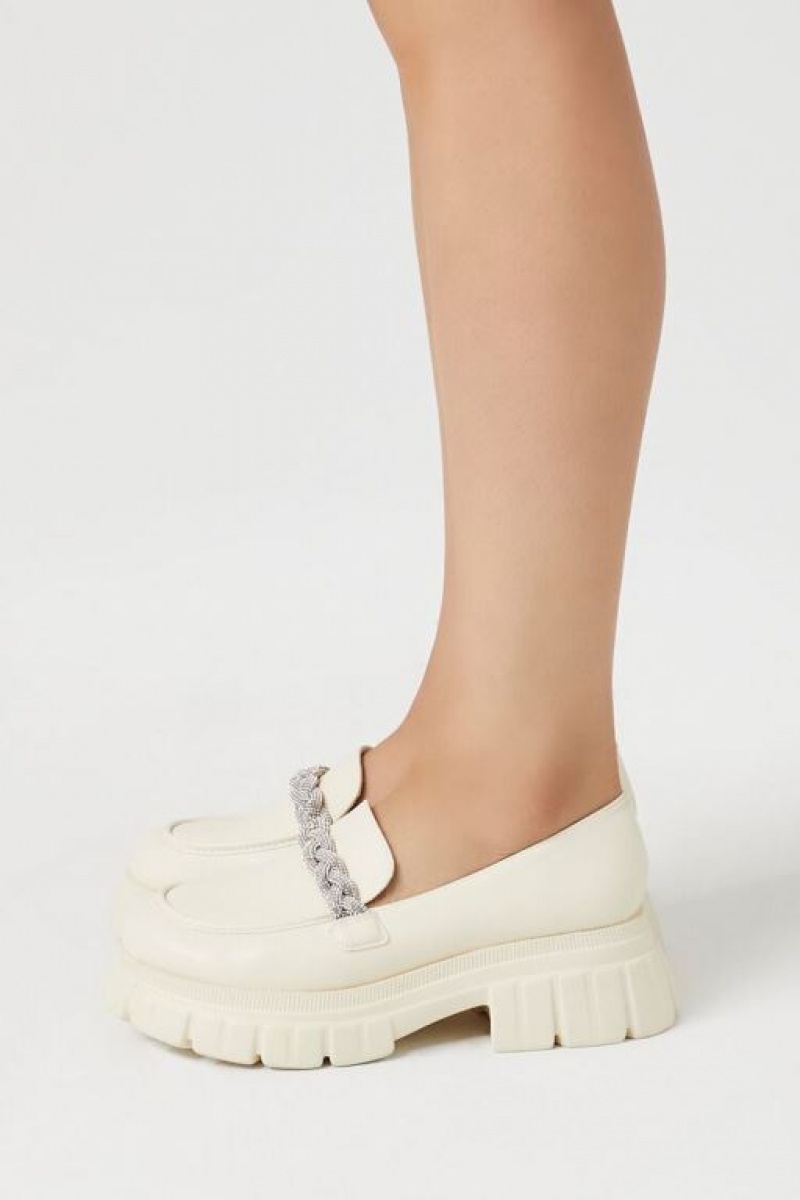 Mocasines Forever 21 Rhinestone Braided Lug Sole Mujer Creme | UCatui10itM