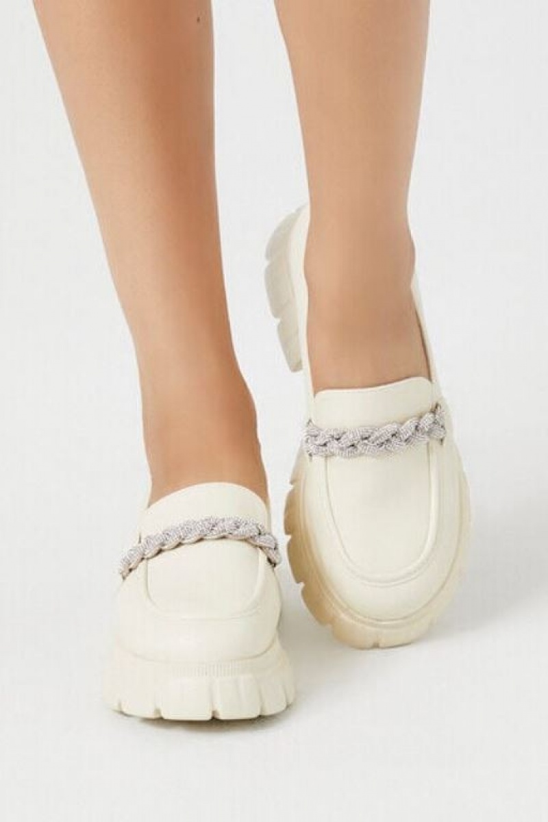 Mocasines Forever 21 Rhinestone Braided Lug Sole Mujer Creme | UCatui10itM