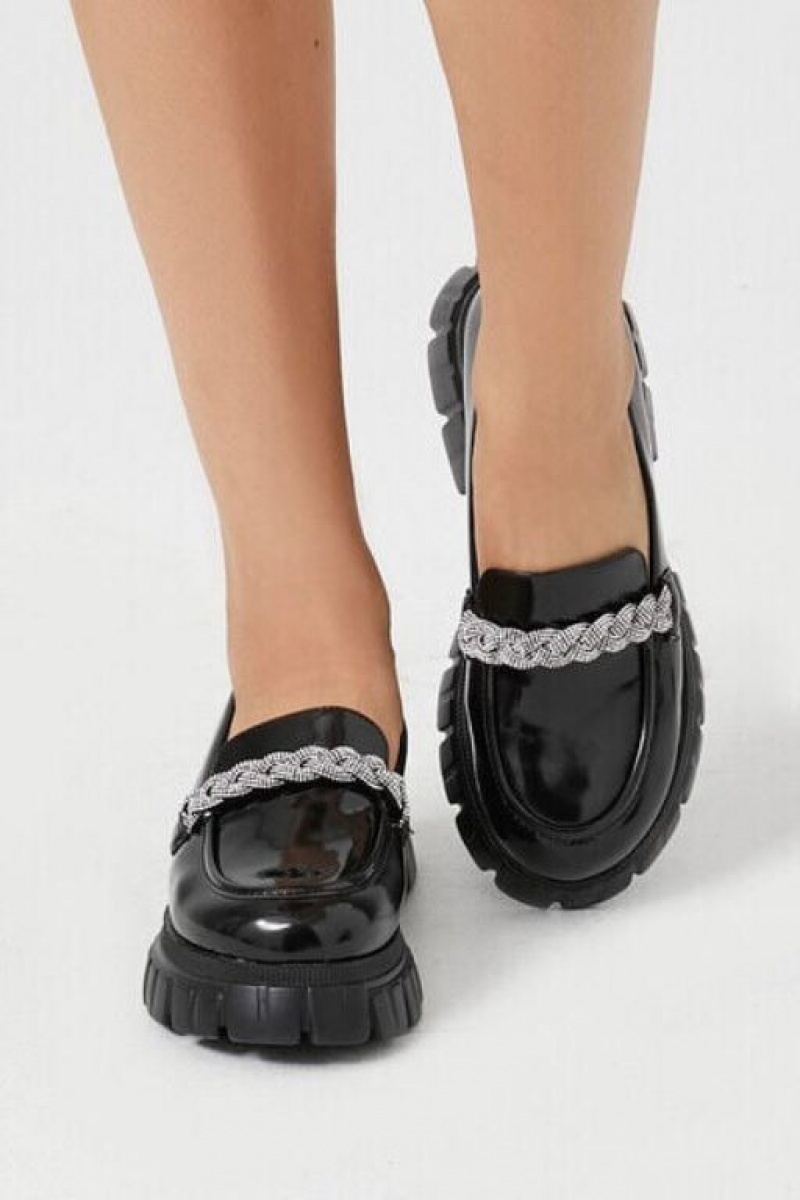 Mocasines Forever 21 Rhinestone Braided Lug Sole Mujer Negras | 5oH89UyKxdp