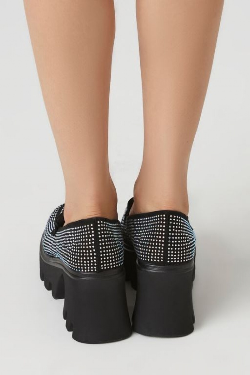 Mocasines Forever 21 Rhinestone Platform Loafer Heels Mujer Negras | T1lJhYkmakF