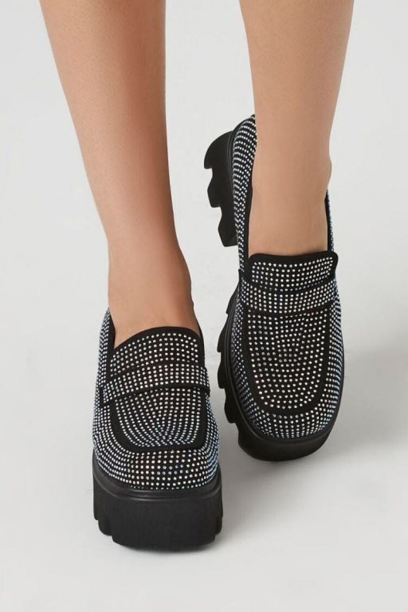 Mocasines Forever 21 Rhinestone Platform Loafer Heels Mujer Negras | T1lJhYkmakF