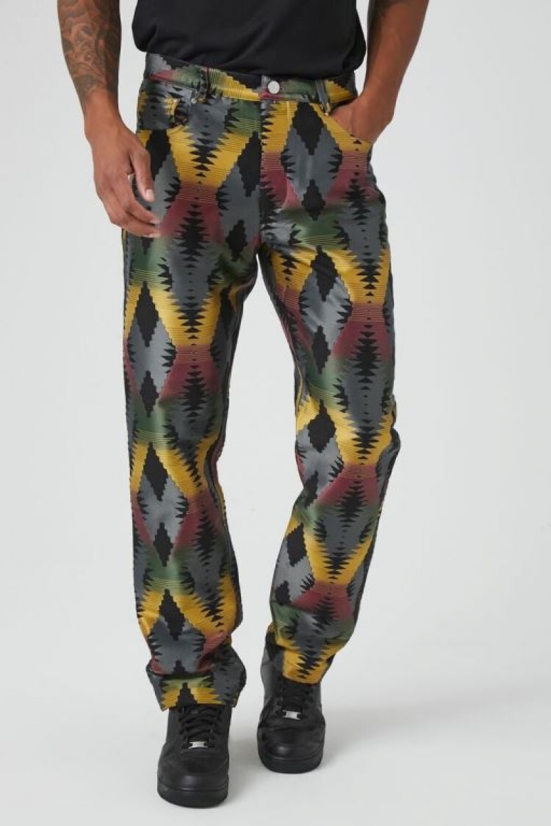 Pantalon Forever 21 Abstract Geo Print Slim Fit Hombre Gris Multicolor | oXGTszJ7rQB