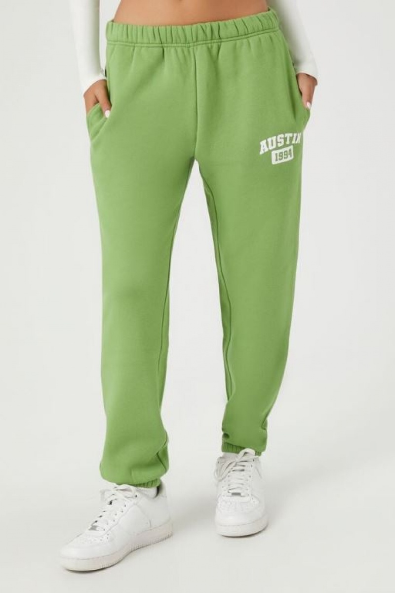 Pantalon Forever 21 Austin Estampadas Fleece Joggers Mujer Verde Multicolor | AKmcfq0A3Sj