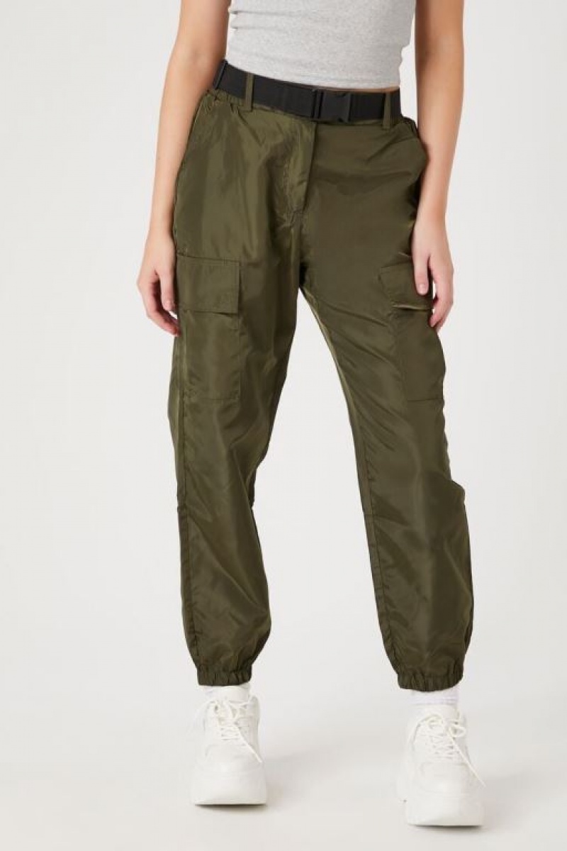 Pantalon Forever 21 Belted Cargo Joggers Mujer Verde Oliva | TuLcYclSg5N