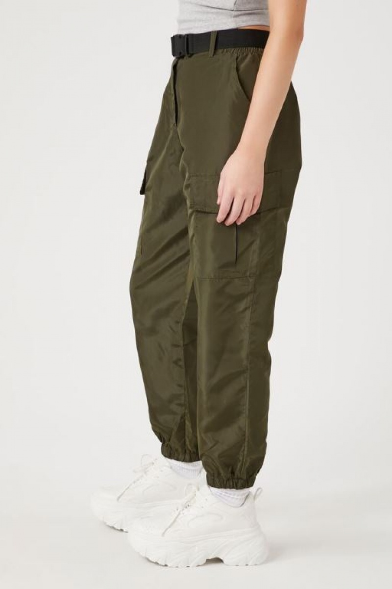 Pantalon Forever 21 Belted Cargo Joggers Mujer Verde Oliva | TuLcYclSg5N