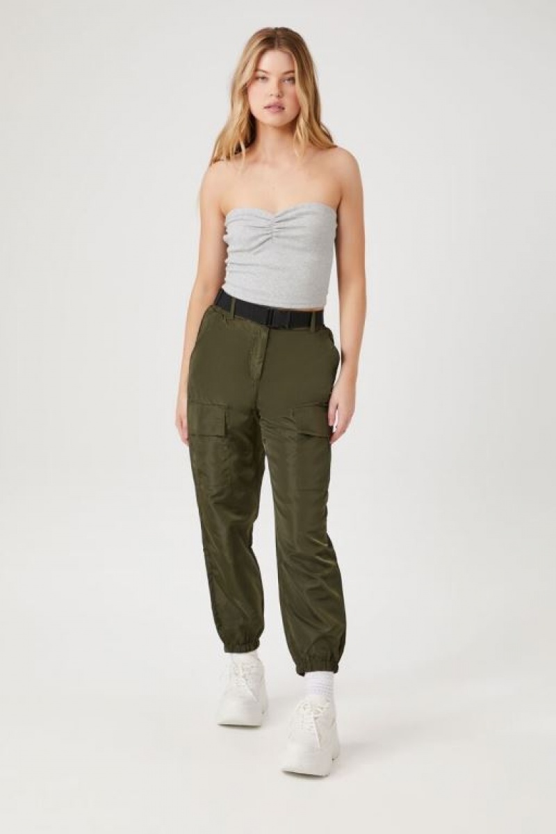 Pantalon Forever 21 Belted Cargo Joggers Mujer Verde Oliva | TuLcYclSg5N