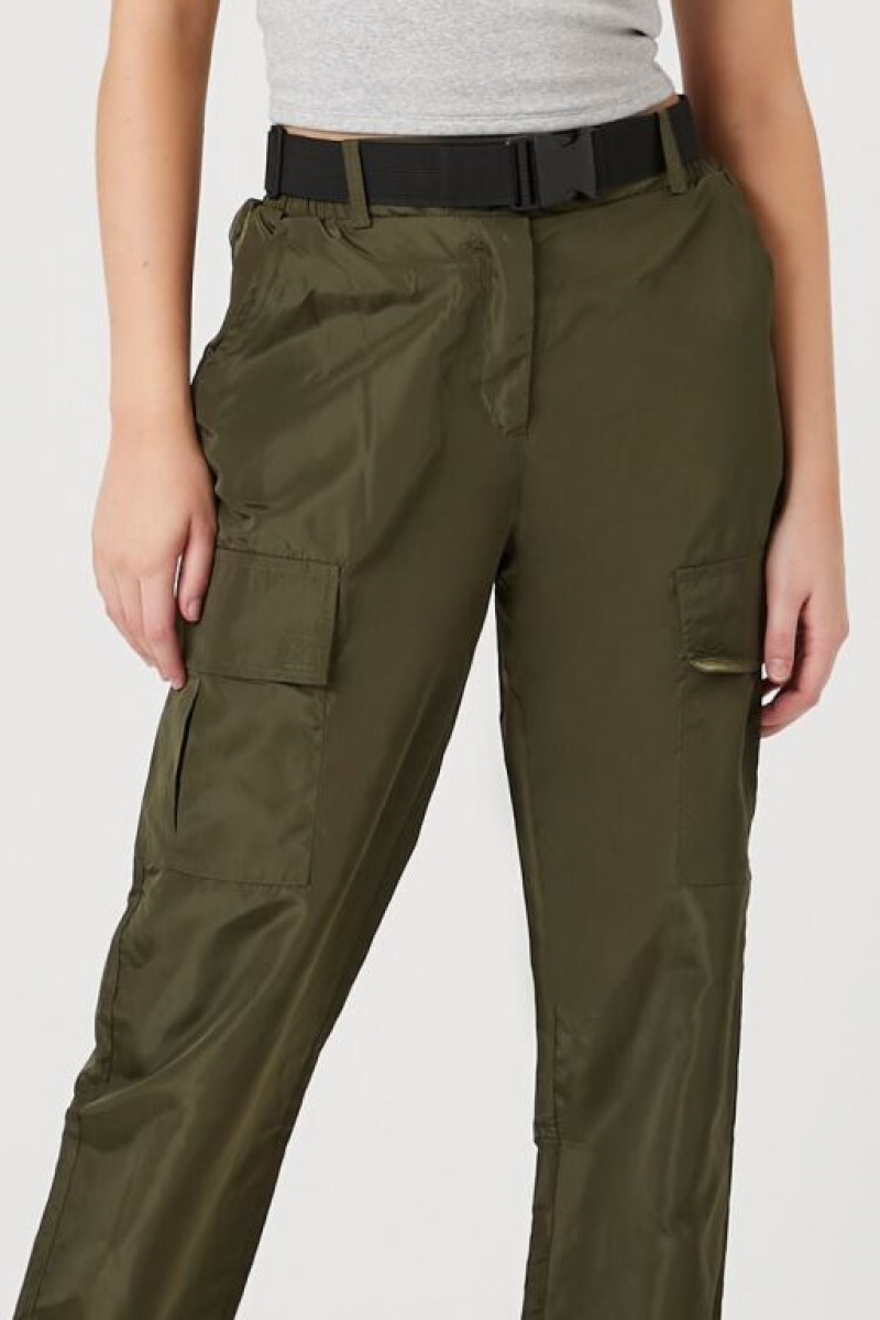 Pantalon Forever 21 Belted Cargo Joggers Mujer Verde Oliva | TuLcYclSg5N