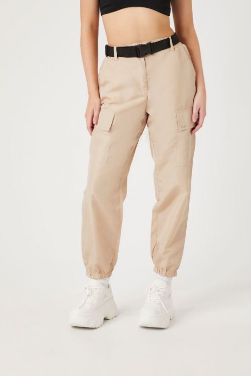 Pantalon Forever 21 Belted Cargo Joggers Mujer Kaki | A3iHZfdZcYi