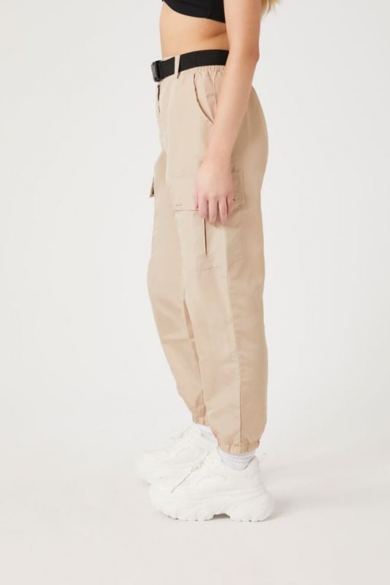 Pantalon Forever 21 Belted Cargo Joggers Mujer Kaki | A3iHZfdZcYi