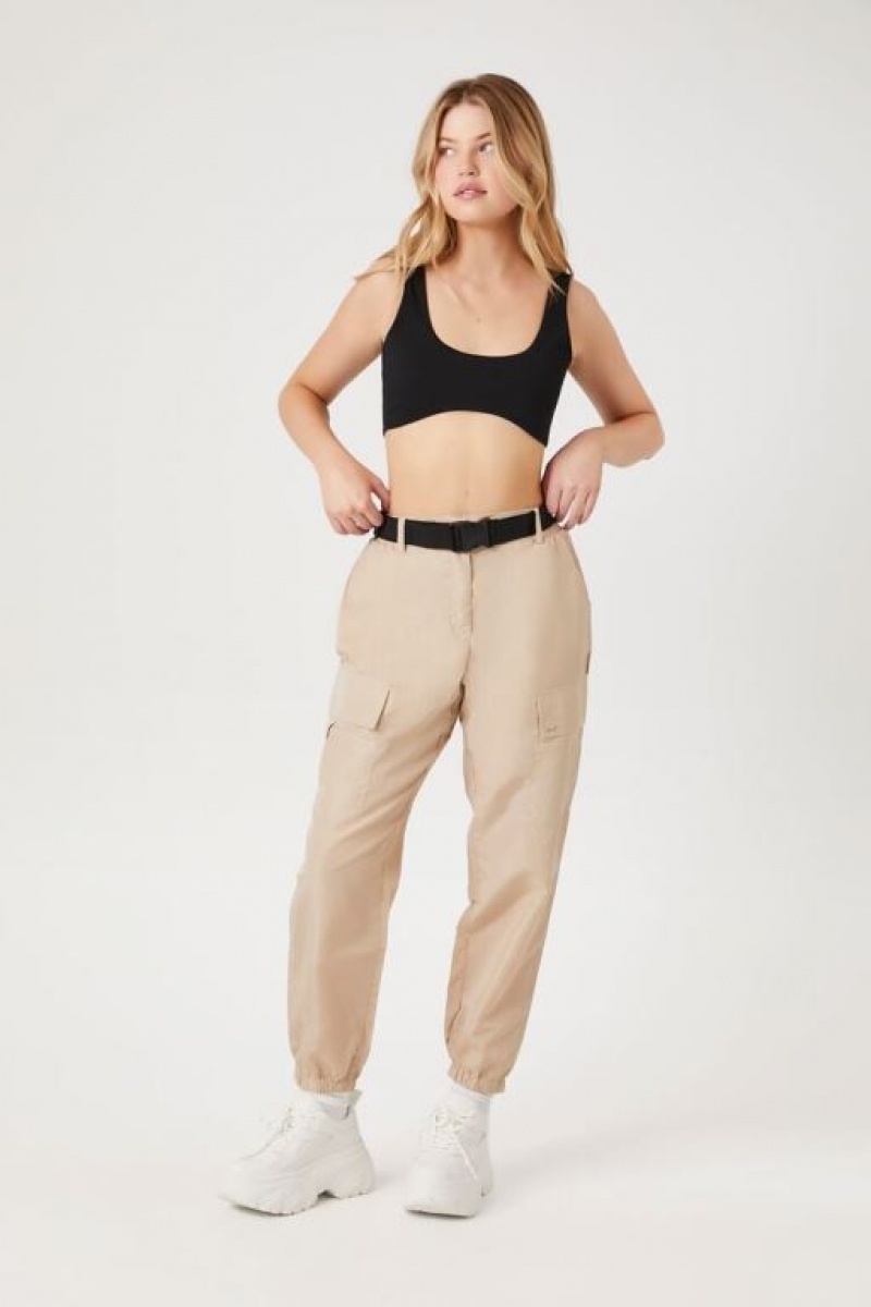 Pantalon Forever 21 Belted Cargo Joggers Mujer Kaki | A3iHZfdZcYi