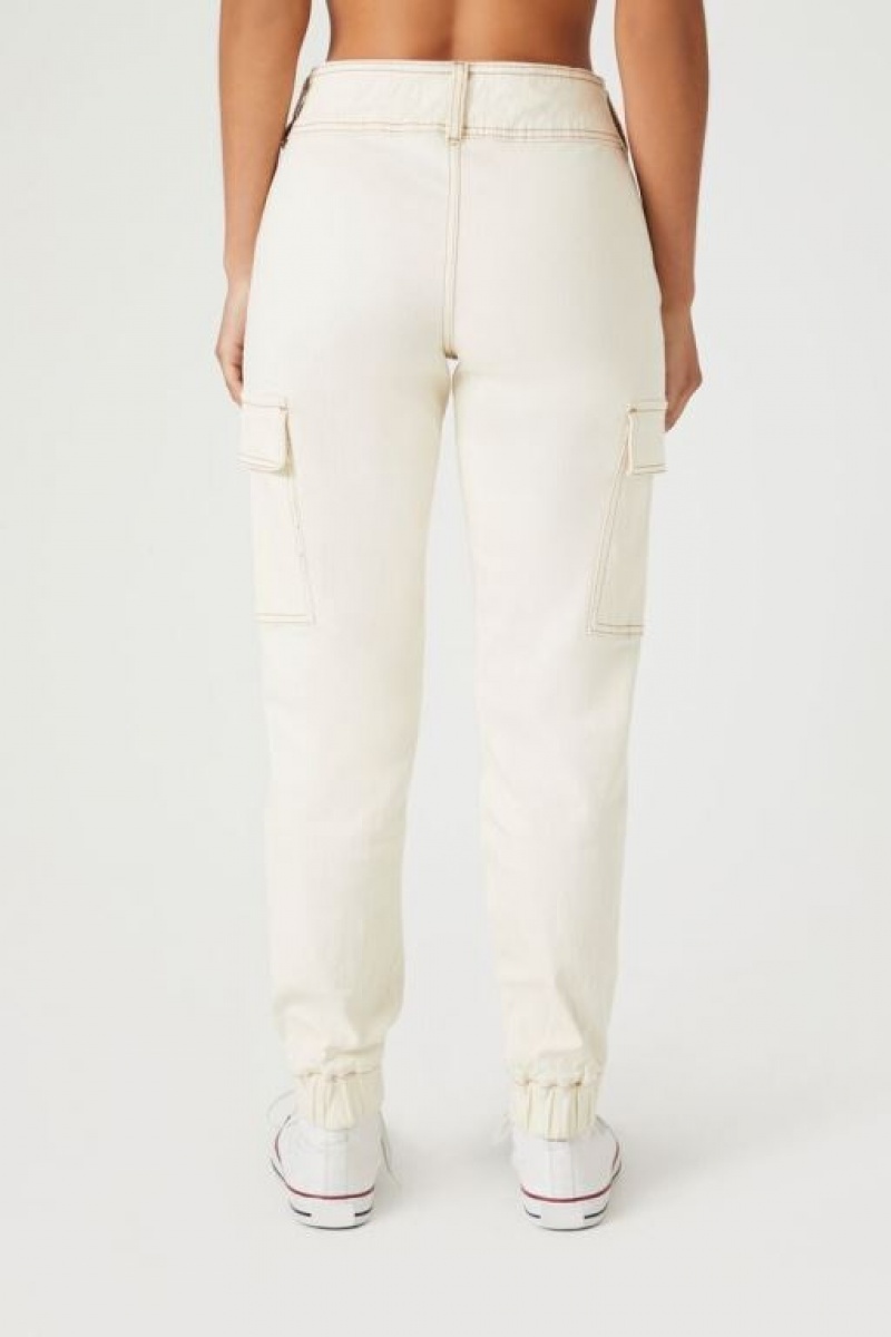 Pantalon Forever 21 Belted Twill Cargo Joggers Mujer Creme | tyutIaiHLu7