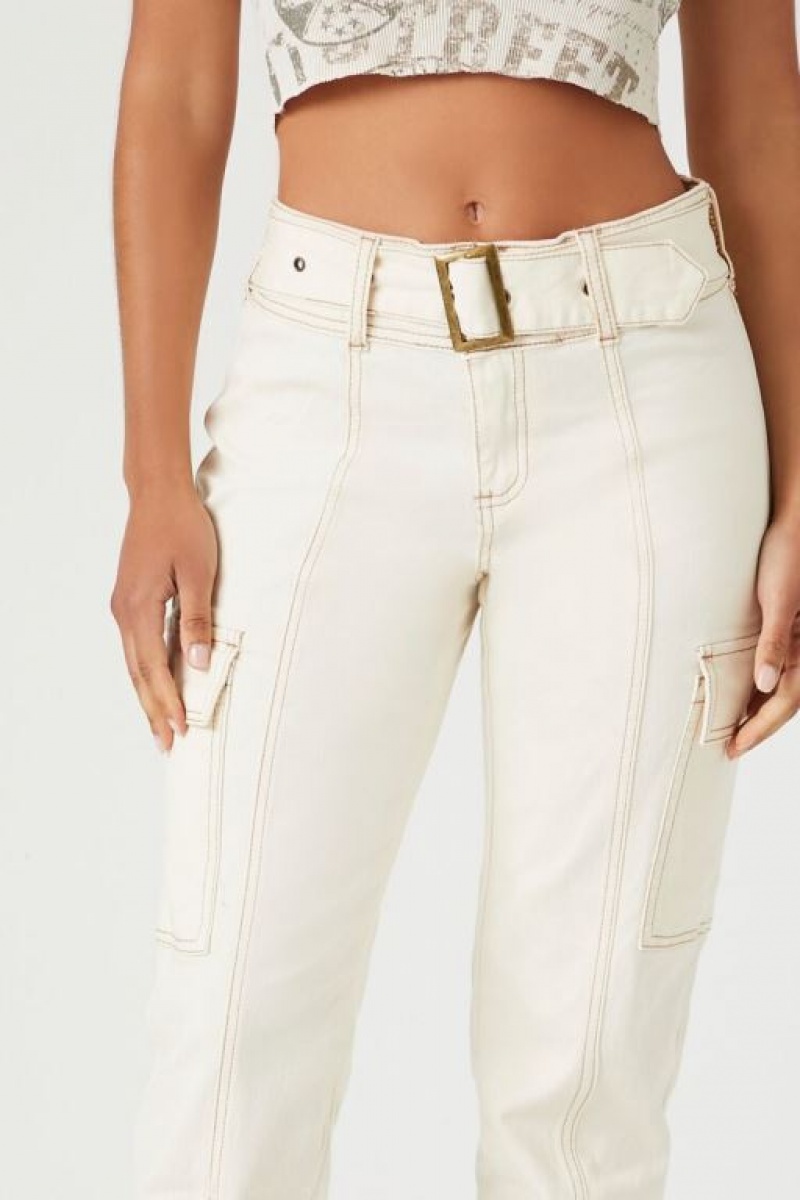 Pantalon Forever 21 Belted Twill Cargo Joggers Mujer Creme | tyutIaiHLu7