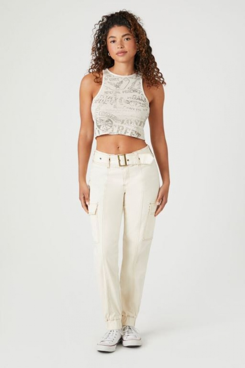 Pantalon Forever 21 Belted Twill Cargo Joggers Mujer Creme | tyutIaiHLu7