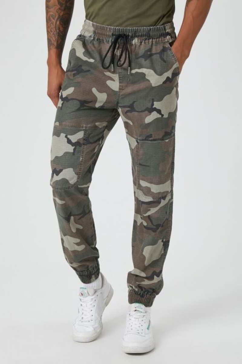 Pantalon Forever 21 Camo Print Drawstring Joggers Hombre Verde Oliva Multicolor | 4ihA8JCdRXG