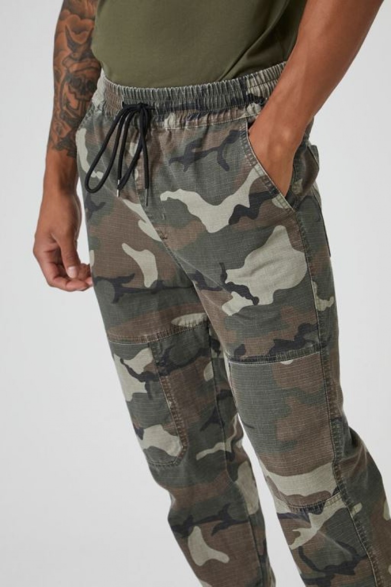 Pantalon Forever 21 Camo Print Drawstring Joggers Hombre Verde Oliva Multicolor | 4ihA8JCdRXG