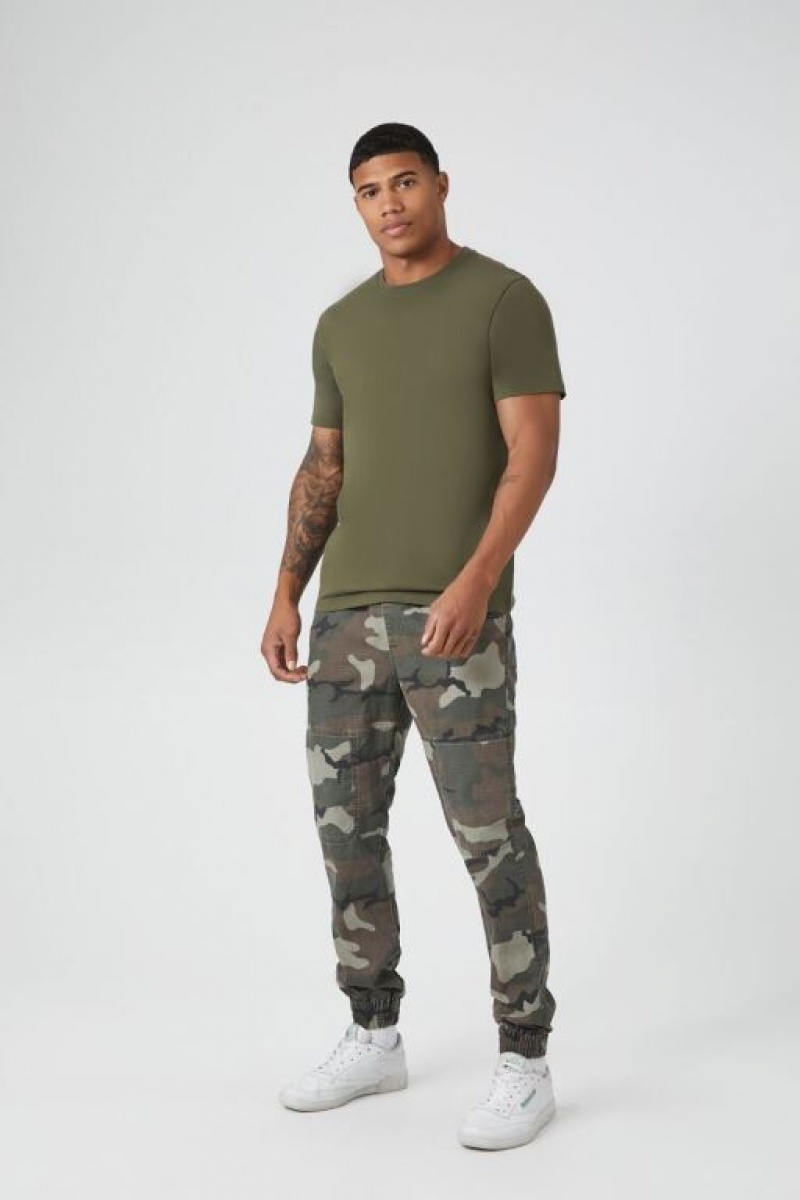 Pantalon Forever 21 Camo Print Drawstring Joggers Hombre Verde Oliva Multicolor | 4ihA8JCdRXG