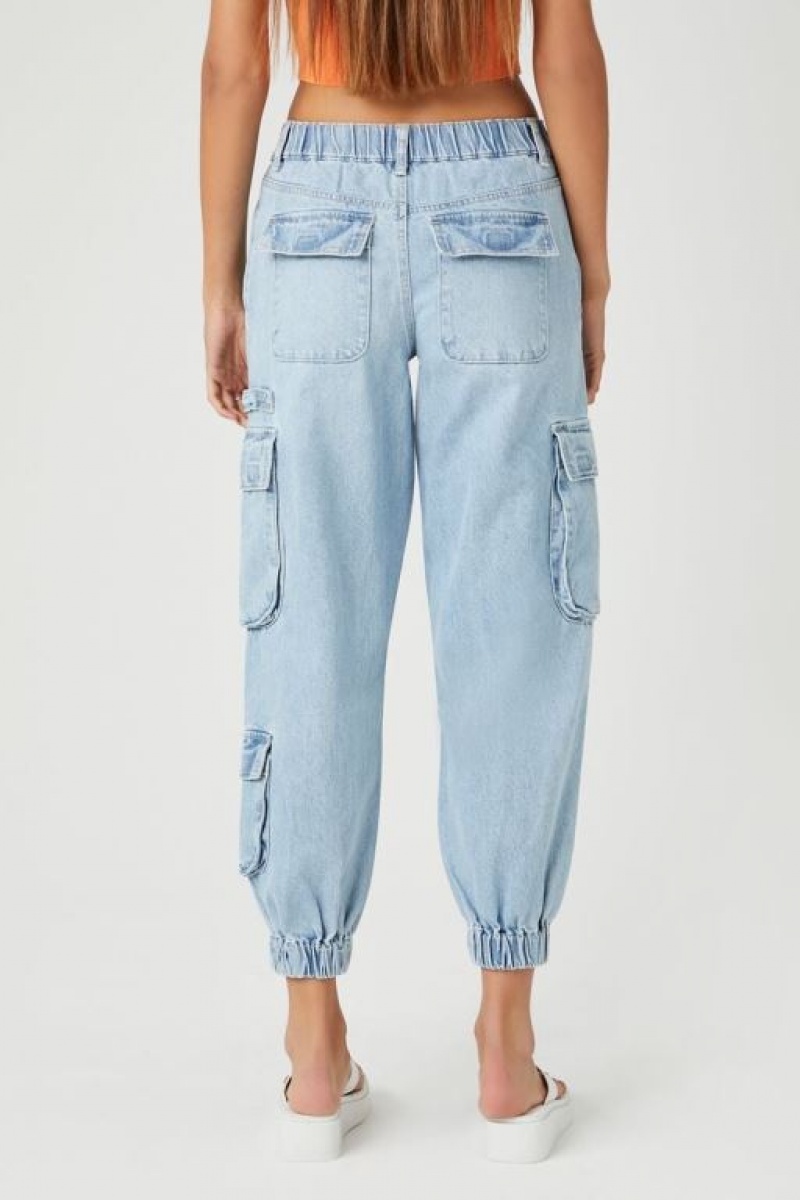 Pantalon Forever 21 Cargo Denim Joggers Mujer Azules Claro | zQuZVchWf0q