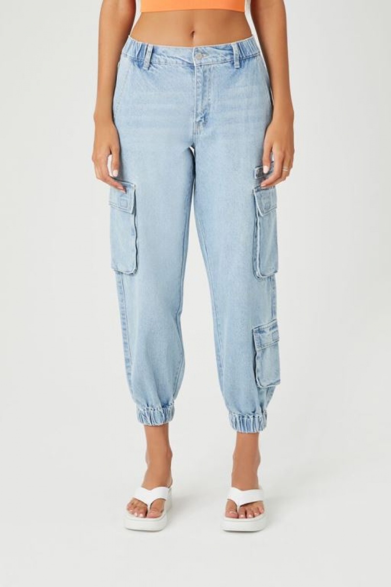 Pantalon Forever 21 Cargo Denim Joggers Mujer Azules Claro | zQuZVchWf0q