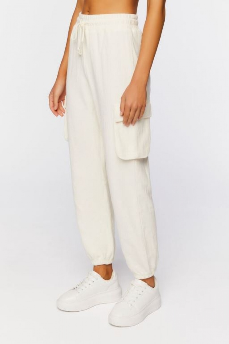 Pantalon Forever 21 Cargo Drawstring Joggers Mujer Creme | Ymi0VJn26BO