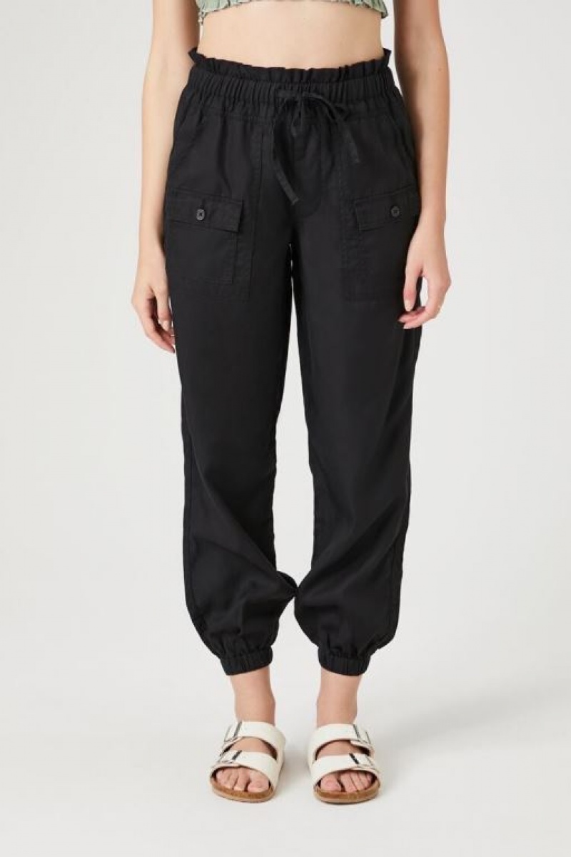 Pantalon Forever 21 Chambray Drawstring Joggers Mujer Negras | Bg7uilbEzsb