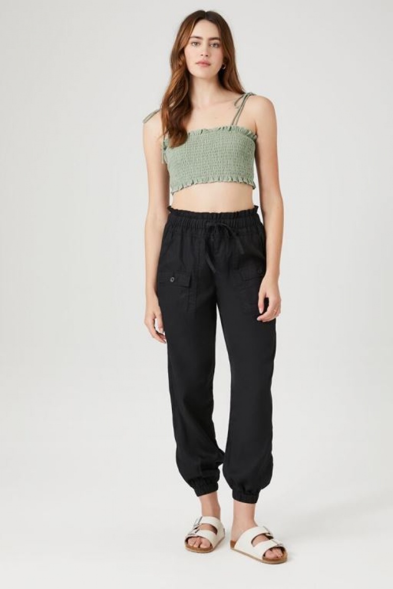 Pantalon Forever 21 Chambray Drawstring Joggers Mujer Negras | Bg7uilbEzsb