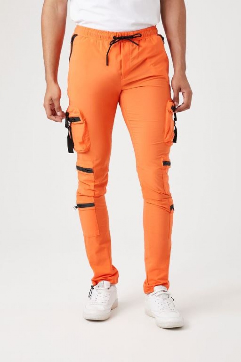 Pantalon Forever 21 Contrast Zipper Cargo Joggers Hombre Naranjas | 8JwXhF16xPE