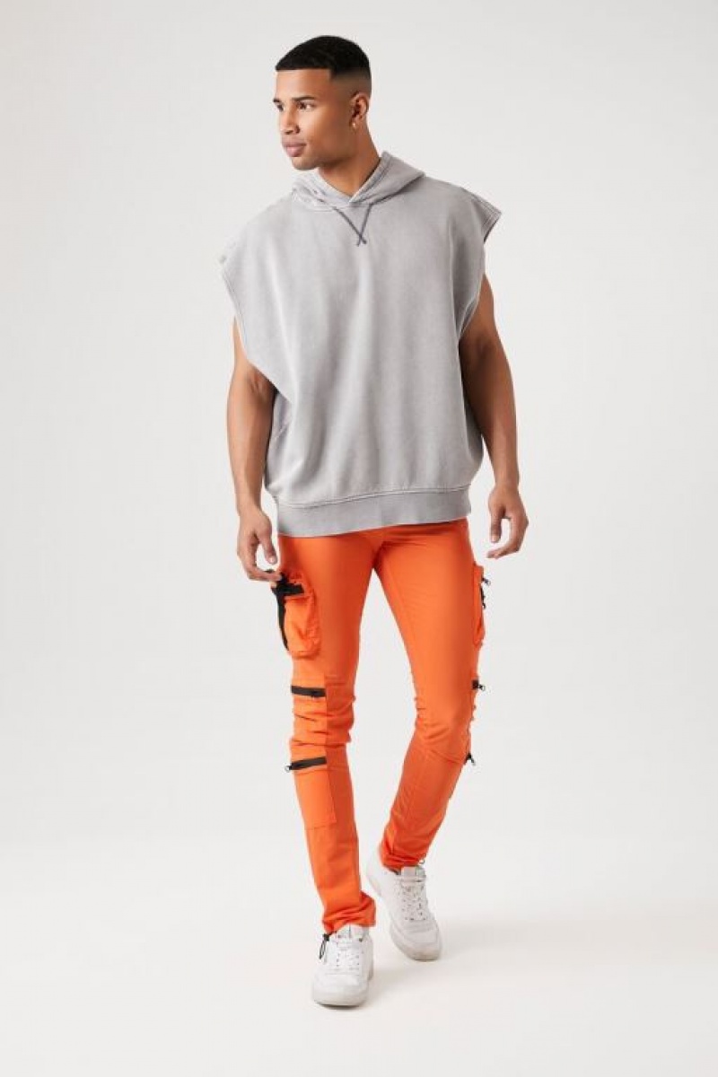 Pantalon Forever 21 Contrast Zipper Cargo Joggers Hombre Naranjas | 8JwXhF16xPE