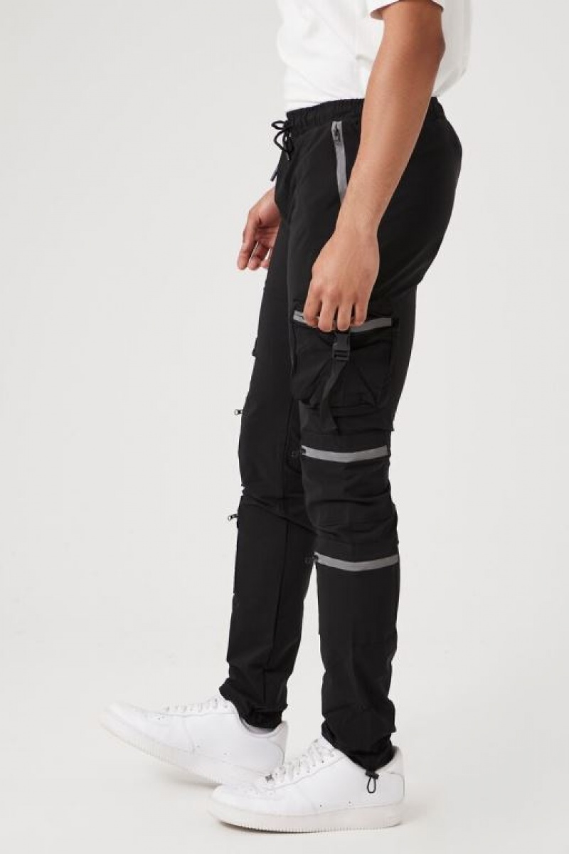 Pantalon Forever 21 Contrast Zipper Cargo Joggers Hombre Negras | FHoH6SfTE6l