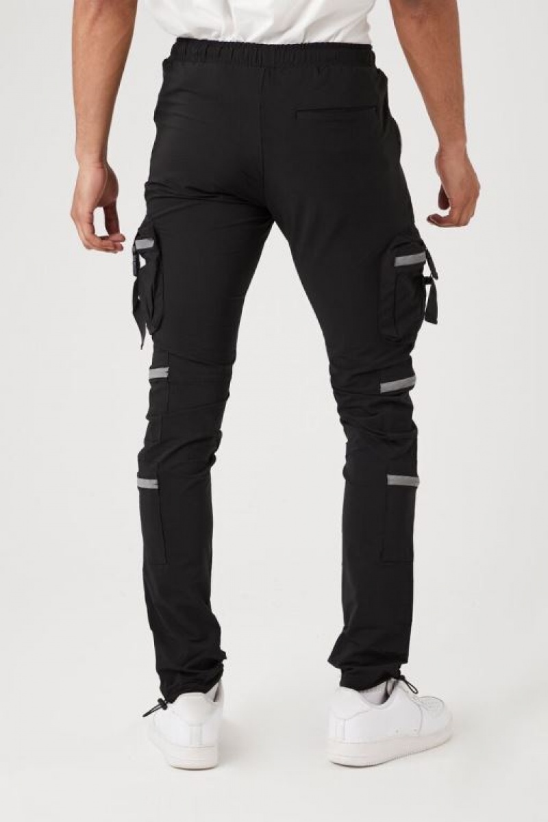 Pantalon Forever 21 Contrast Zipper Cargo Joggers Hombre Negras | FHoH6SfTE6l