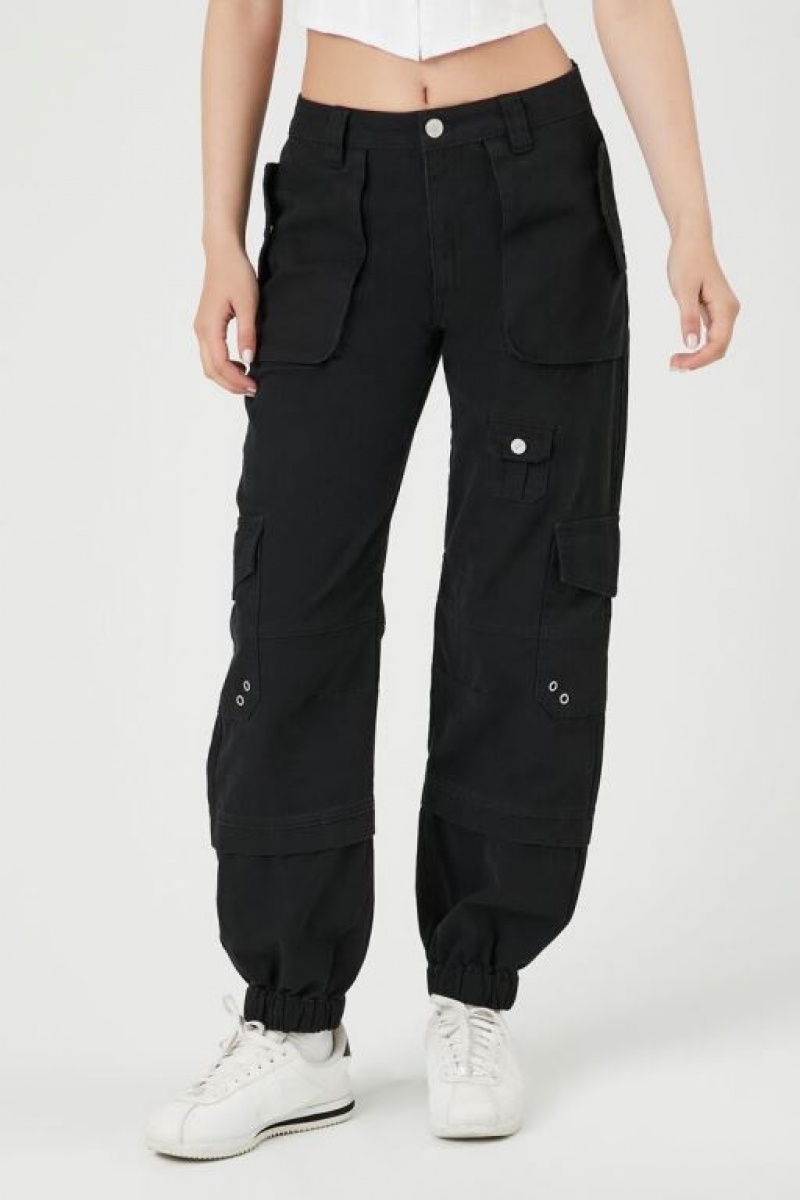 Pantalon Forever 21 Cotton Cargo Joggers Mujer Negras | 9S5MI30OlUg