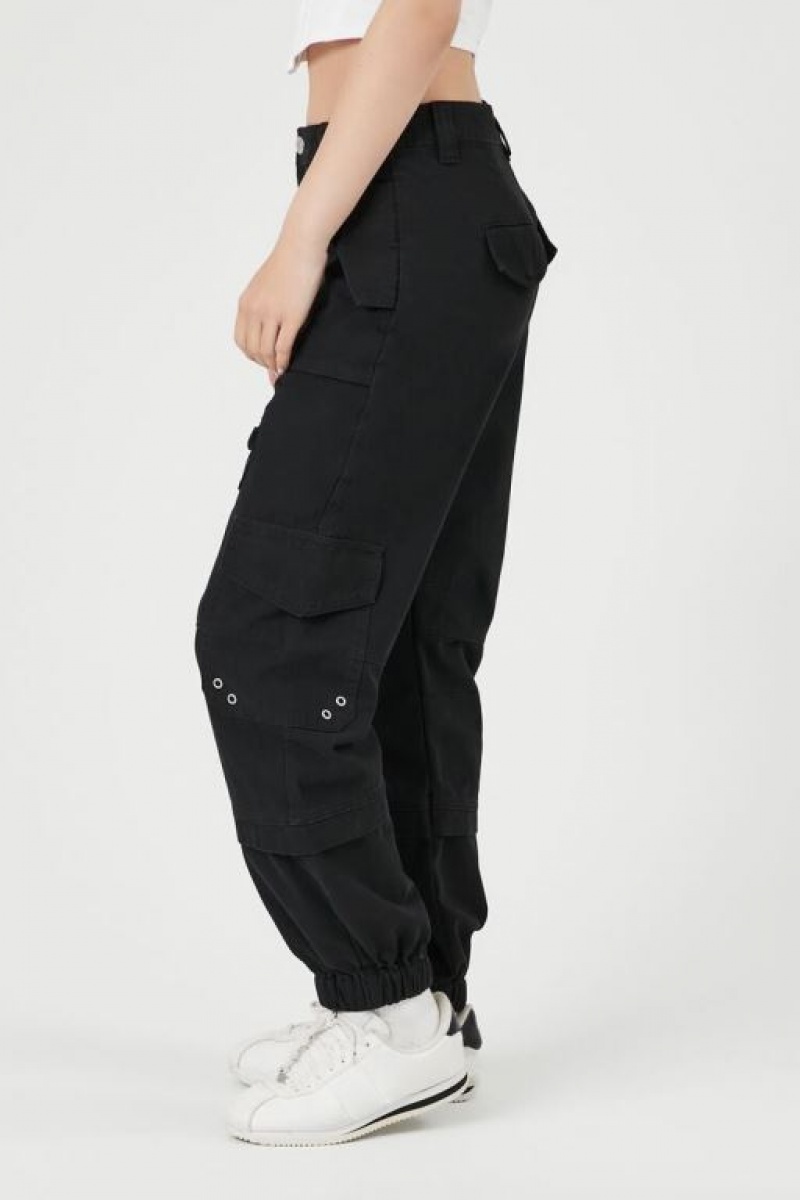 Pantalon Forever 21 Cotton Cargo Joggers Mujer Negras | 9S5MI30OlUg