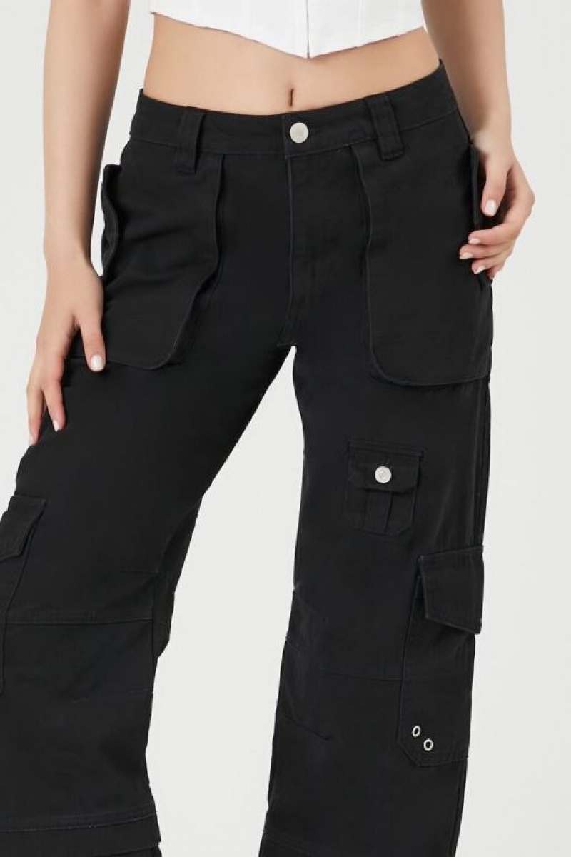 Pantalon Forever 21 Cotton Cargo Joggers Mujer Negras | 9S5MI30OlUg