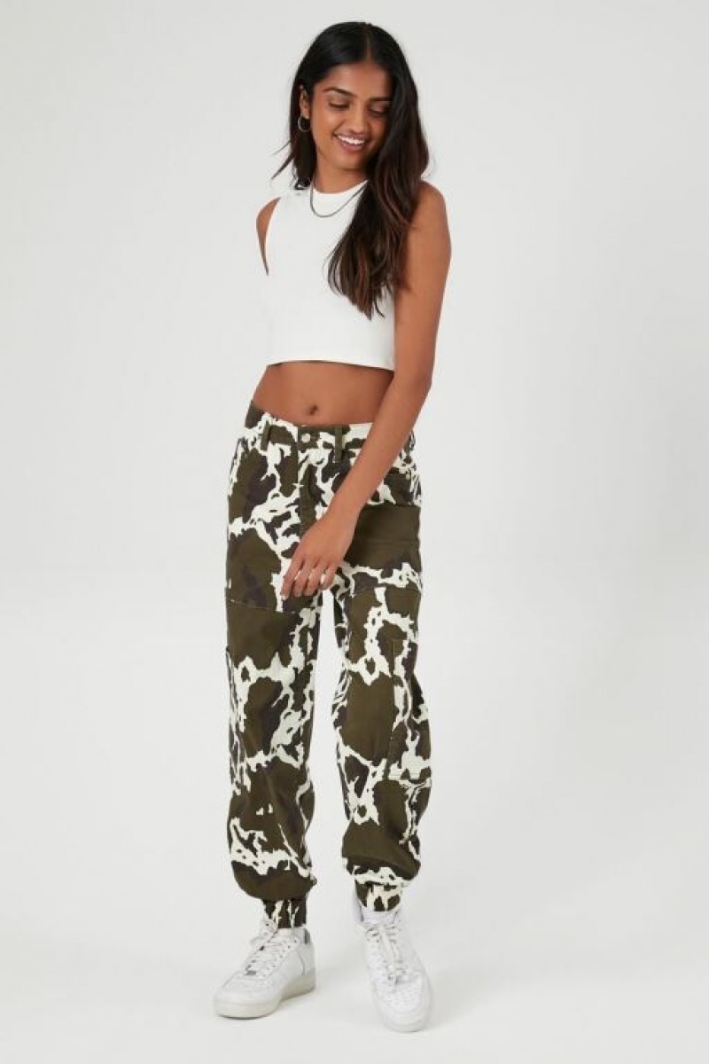 Pantalon Forever 21 Cow Print Joggers Mujer Marrones Blancas | BJQy0WtWPOu