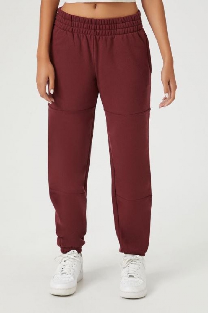 Pantalon Forever 21 Cuffed Fleece Joggers Mujer Burdeos | 1BezbEVSXN7