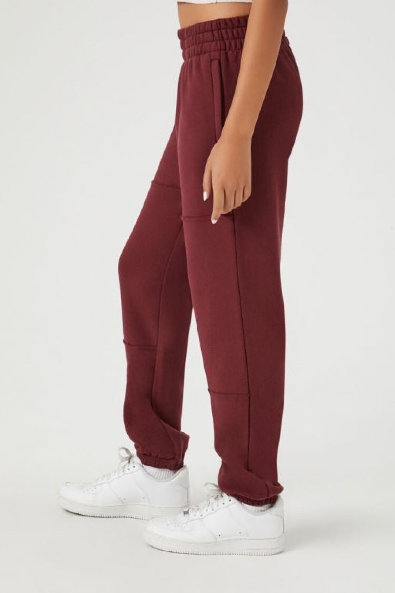 Pantalon Forever 21 Cuffed Fleece Joggers Mujer Burdeos | 1BezbEVSXN7