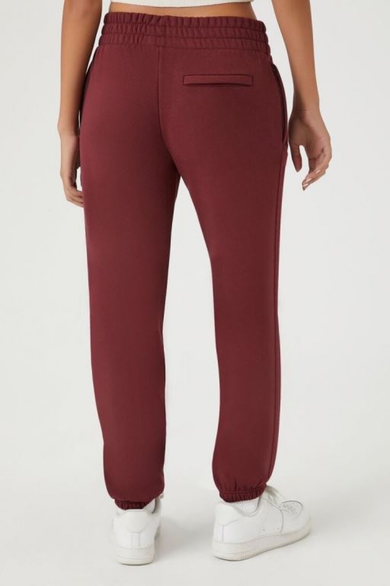 Pantalon Forever 21 Cuffed Fleece Joggers Mujer Burdeos | 1BezbEVSXN7