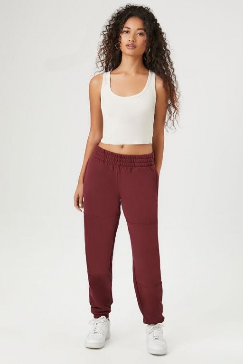 Pantalon Forever 21 Cuffed Fleece Joggers Mujer Burdeos | 1BezbEVSXN7