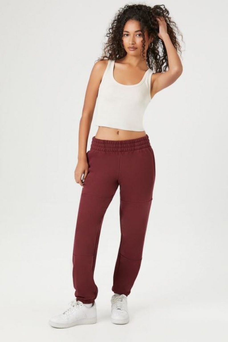 Pantalon Forever 21 Cuffed Fleece Joggers Mujer Burdeos | 1BezbEVSXN7