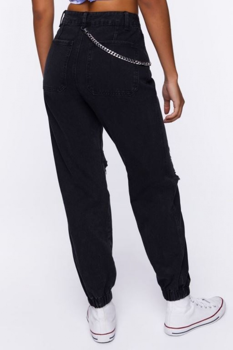 Pantalon Forever 21 Distressed Denim Wallet Chain Joggers Mujer Negras | s5jnz88Bulp