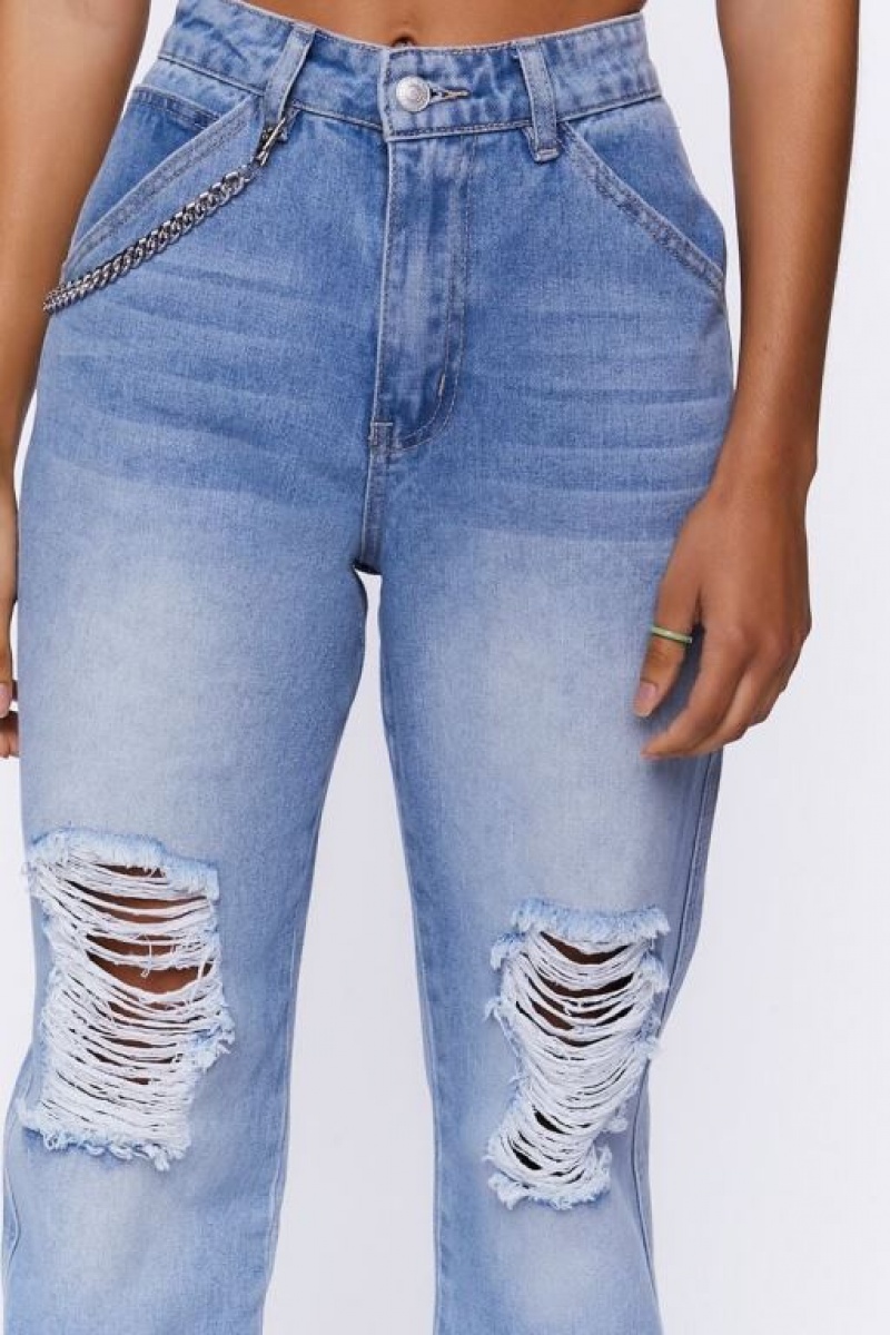 Pantalon Forever 21 Distressed Denim Wallet Chain Joggers Mujer Azules Claro | hdn12vLadWr