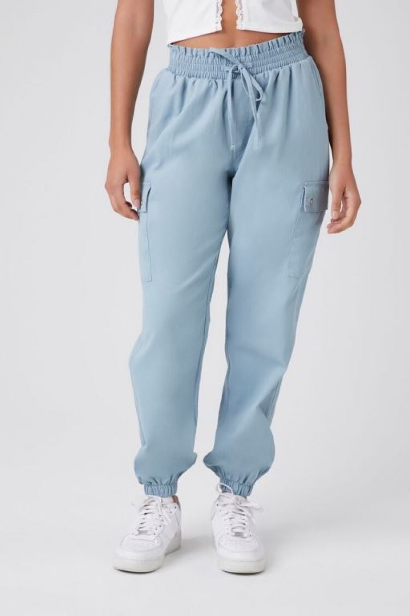 Pantalon Forever 21 Drawstring Cargo Joggers Mujer Azules Claro | WR0vmlQbsHm