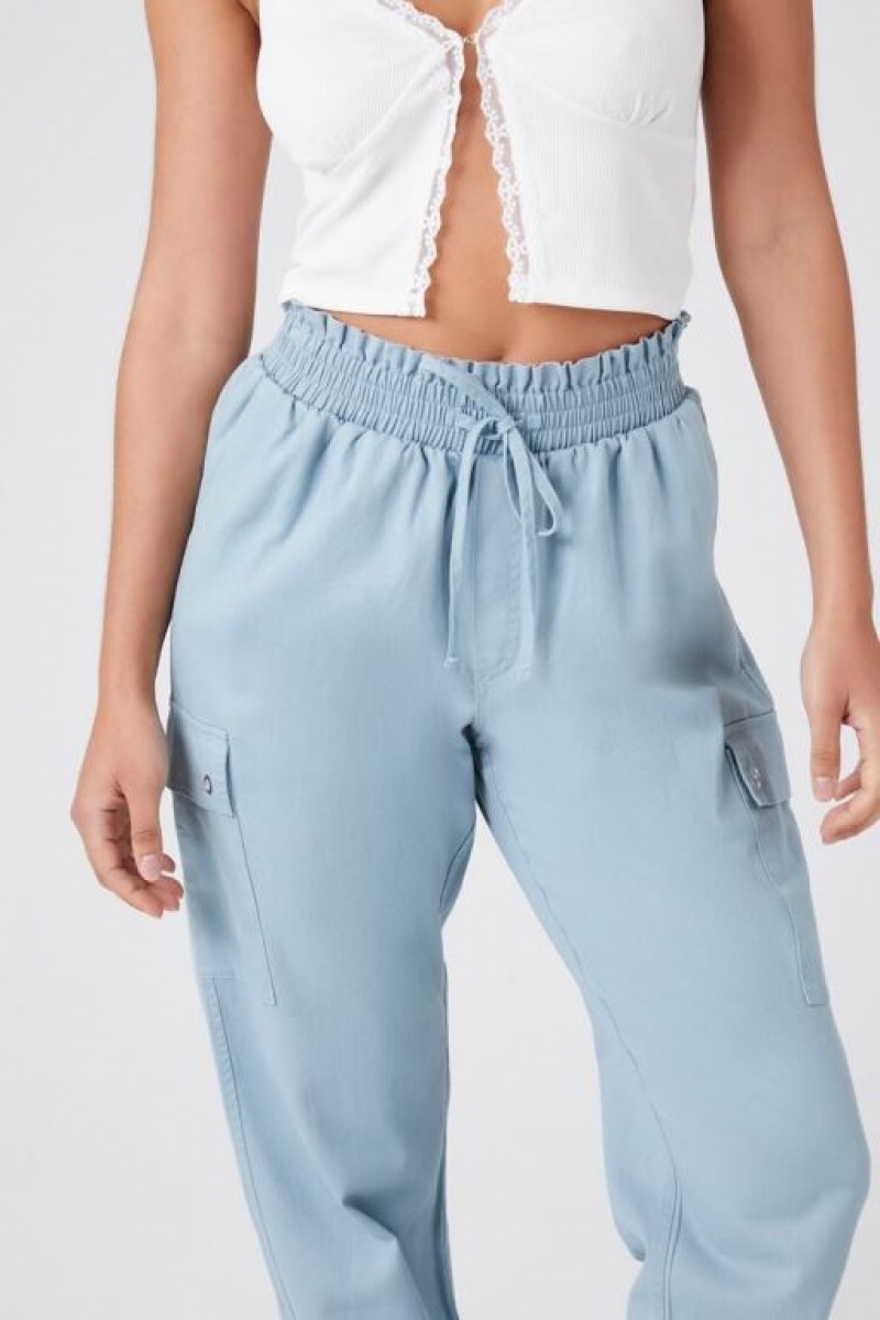 Pantalon Forever 21 Drawstring Cargo Joggers Mujer Azules Claro | WR0vmlQbsHm