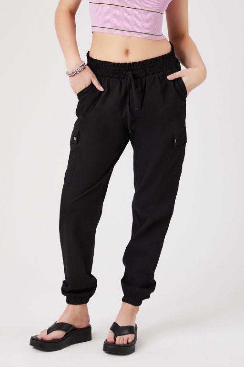 Pantalon Forever 21 Drawstring Cargo Joggers Mujer Negras | T9caahKh2I9