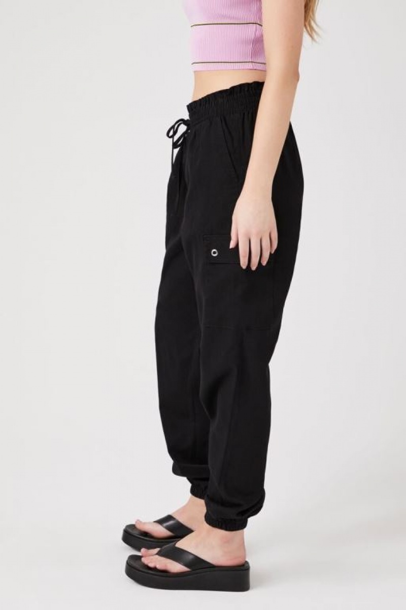 Pantalon Forever 21 Drawstring Cargo Joggers Mujer Negras | T9caahKh2I9