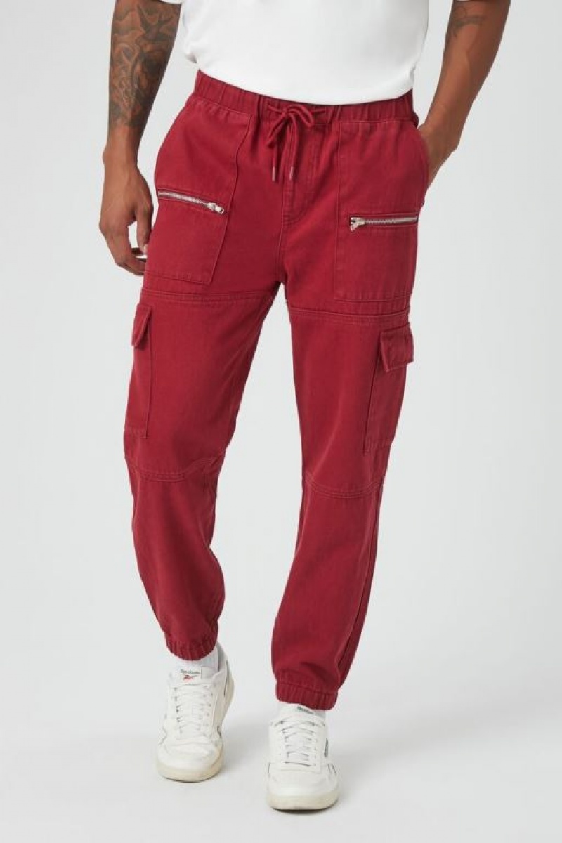 Pantalon Forever 21 Drawstring Cargo Joggers Hombre Cranberry | IKyusNtrrXJ