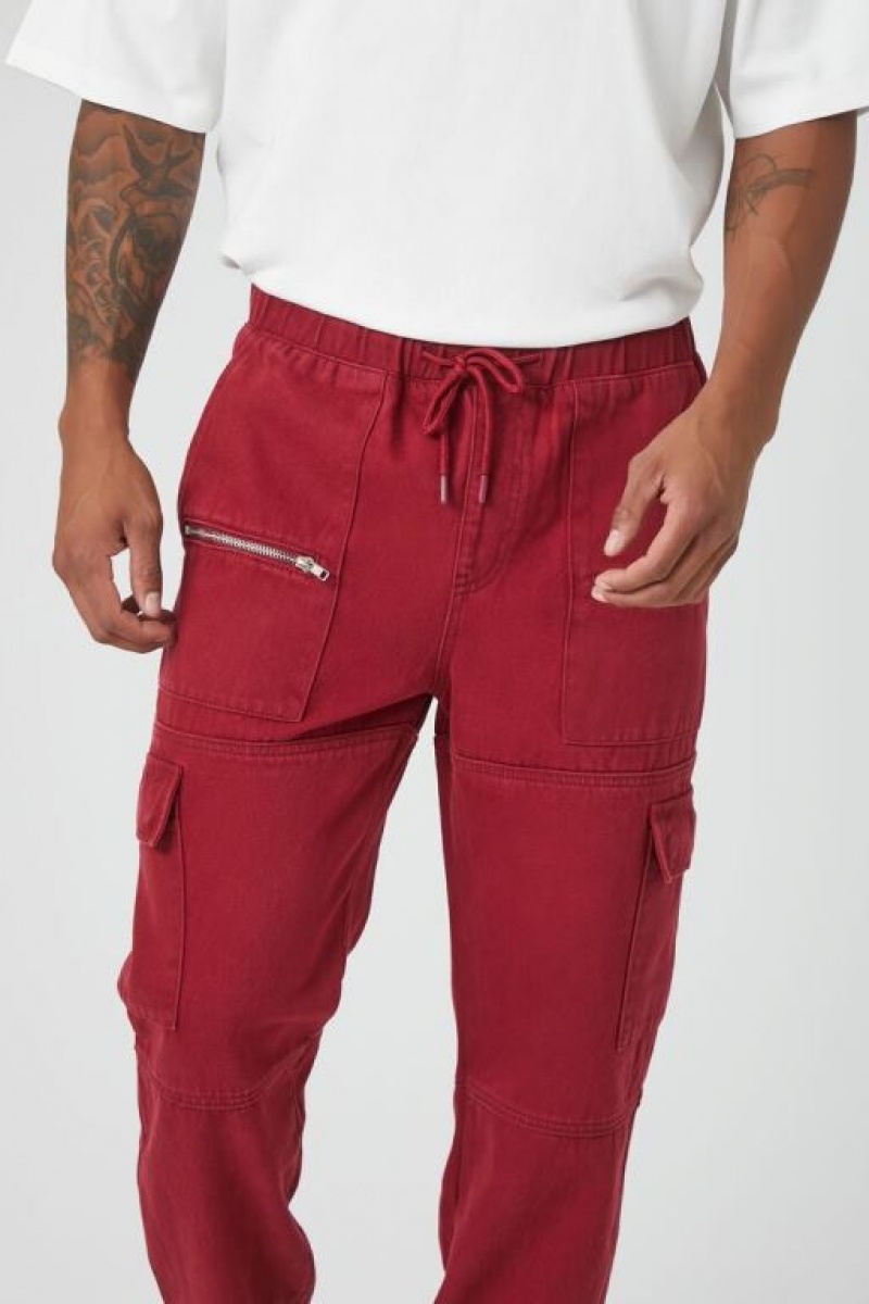 Pantalon Forever 21 Drawstring Cargo Joggers Hombre Cranberry | IKyusNtrrXJ