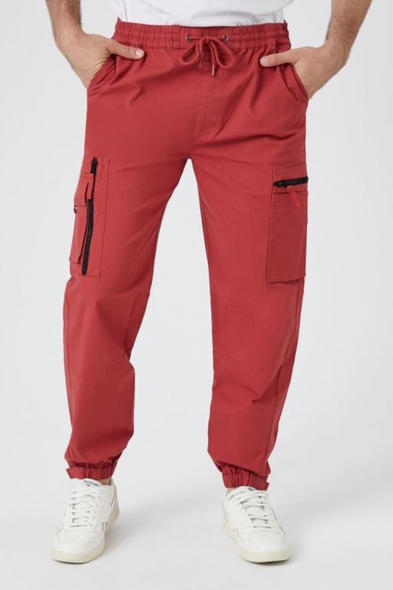 Pantalon Forever 21 Drawstring Cargo Joggers Hombre Rojas | Q8ysI6PyeD1