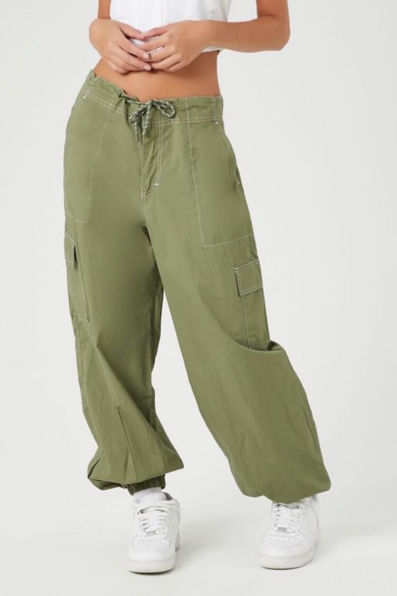 Pantalon Forever 21 Drawstring Poplin Cargo Joggers Mujer Verde Oliva | 5Bfmj94uWJr