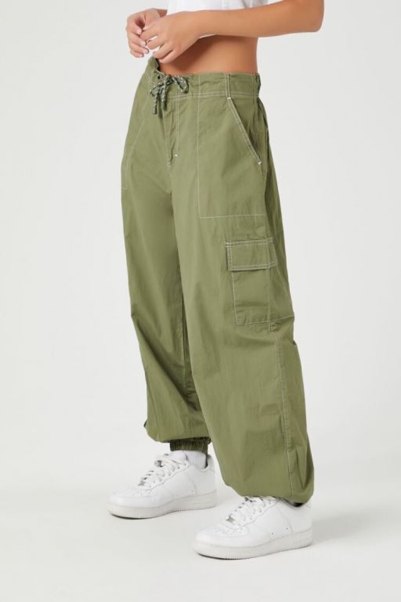 Pantalon Forever 21 Drawstring Poplin Cargo Joggers Mujer Verde Oliva | 5Bfmj94uWJr